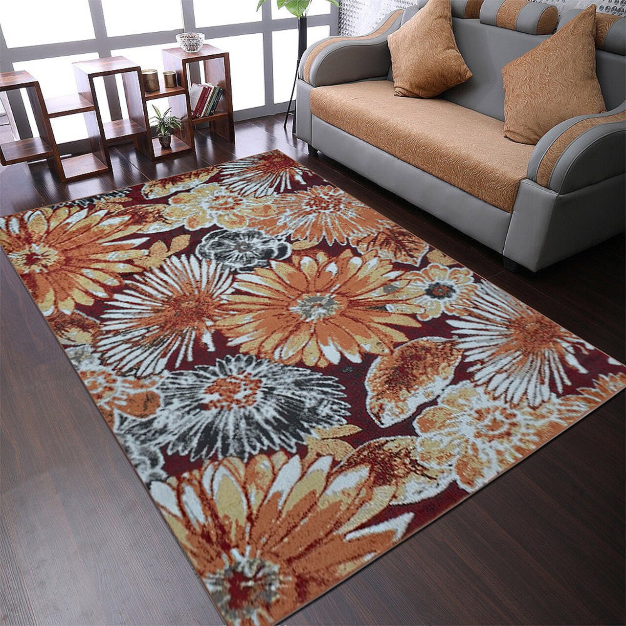 Rugsotic Carpets Machine Woven Heatset Polypropylene Area Rug Floral Beige Caramel M00030